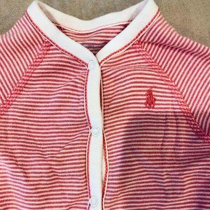 Ralph Lauren Baby Pink and White Stripe Footed Coverall